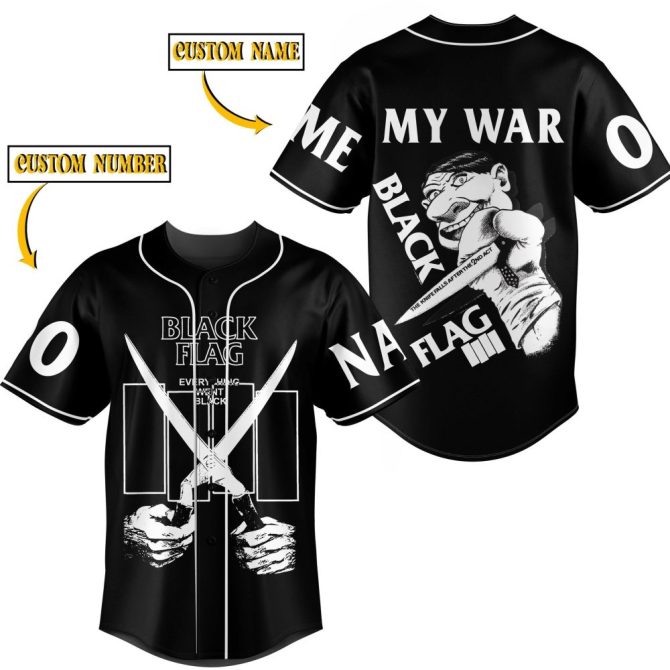 Customizable Black Flag Baseball Jersey - Add Your Name & Number - Unique Punk Style