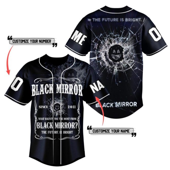 Customizable Black Mirror Baseball Jersey – Personalize Name & Number, Unique Gift!