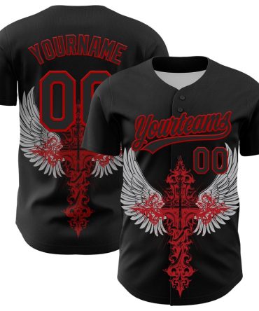 Custom Black Baseball Jersey - Personalized Name & Number With Winged Cross Design