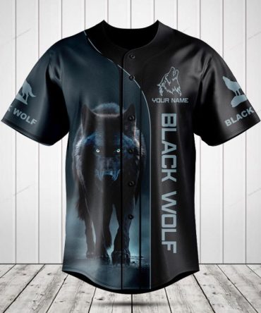 Black Wolf Baseball Jersey – Custom Name, Stylish Animal Print Apparel For Men & Women