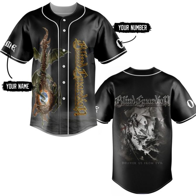 Epic Blind Guardian Baseball Jersey - Dragon & Skeleton Design - Perfect For Metal Fans - Image 2