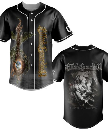 Epic Blind Guardian Baseball Jersey - Dragon & Skeleton Design - Perfect For Metal Fans