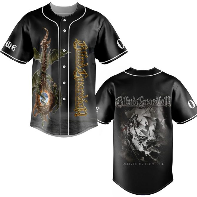 Epic Blind Guardian Baseball Jersey - Dragon & Skeleton Design - Perfect For Metal Fans