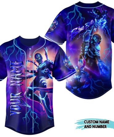 Custom Blue Beetle Baseball Jersey - Personalized Name & Number - Vibrant Hero Design