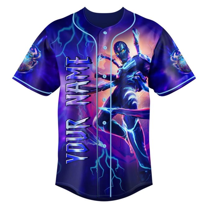Custom Blue Beetle Baseball Jersey - Personalized Name & Number - Vibrant Hero Design - Image 2