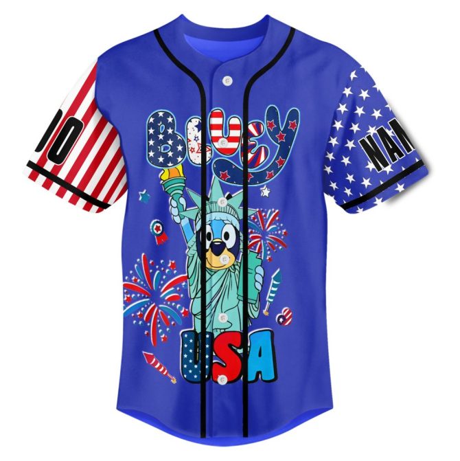 Custom Bluey Usa Patriotic Jersey - Personalize Name & Number, Fun & Festive Design - Image 2