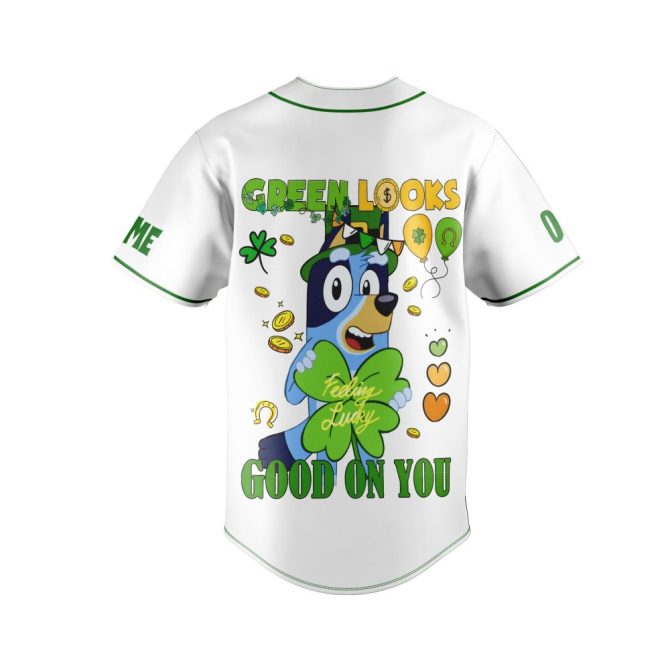 Customizable Lucky Blue Dog Baseball Jersey - Personalized Name & Number - Perfect For St. Patrick’S Day! - Image 3