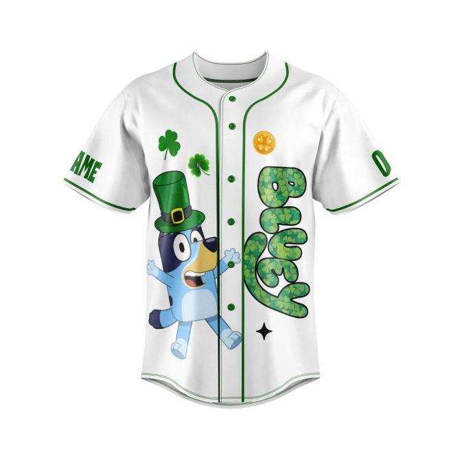 Customizable Lucky Blue Dog Baseball Jersey - Personalized Name & Number - Perfect For St. Patrick’S Day! - Image 2