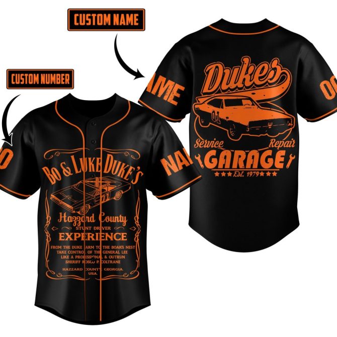 Customizable Dukes Garage Baseball Jersey - Personalized Name & Number, Perfect For Fans!