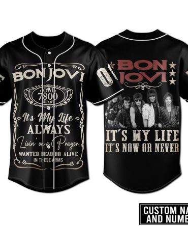 Custom Bon Jovi Baseball Jersey - It'S My Life Design - Personalized Name & Number