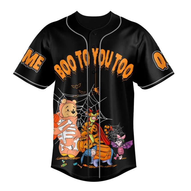 Custom Halloween Baseball Jersey - Boo To You Too! Spooky Cartoon Design, Personalize Name & Number - Image 2