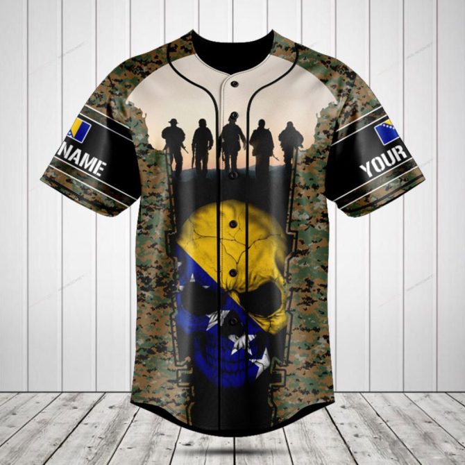 Custom Military Camo Baseball Jersey With Skull Design – Personalized Name Option