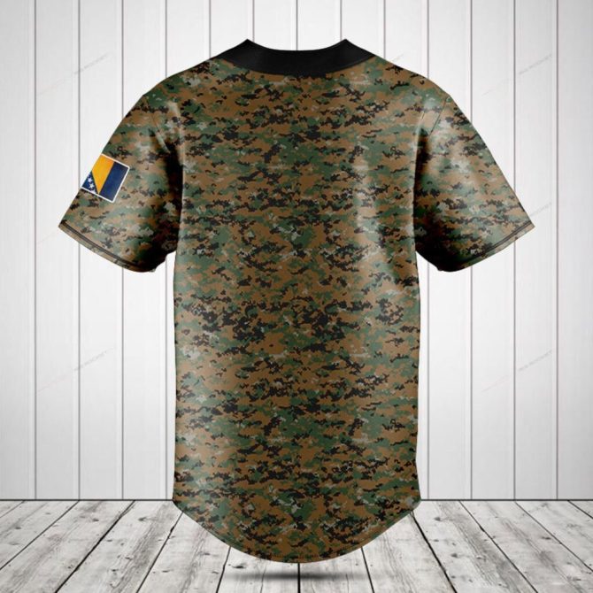 Custom Bosnia Flag Baseball Jersey – Personalized Name & Camo Sleeves - Image 2