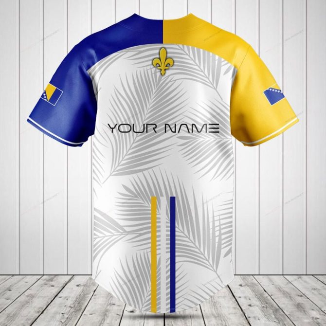 Bosnia Themed Baseball Jersey - Stylish Tropical Leaf Design, Short Sleeve, Unisex, Comfortable Fit - Image 2