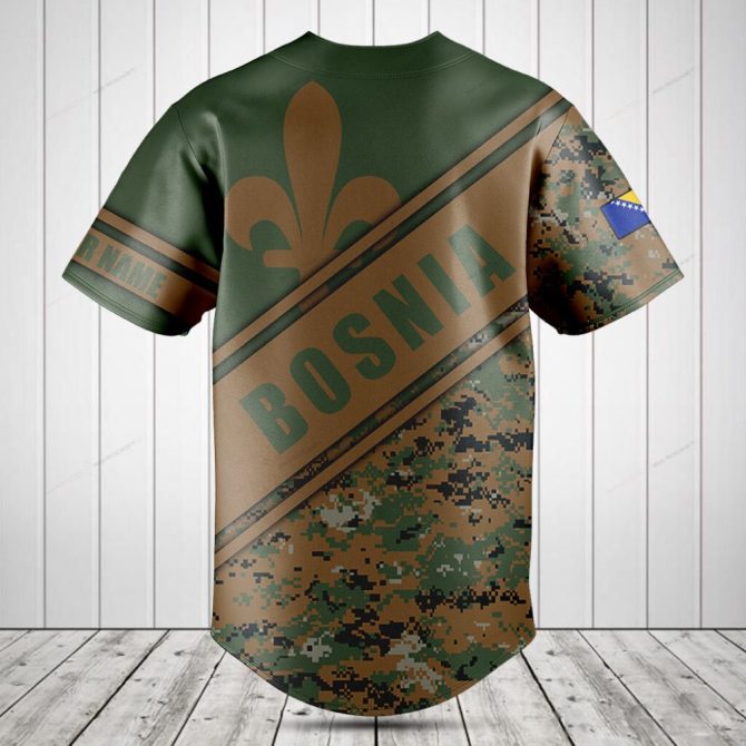 Custom Bosnia Camo Baseball Jersey - Personalized Name & Flag Design - Image 2