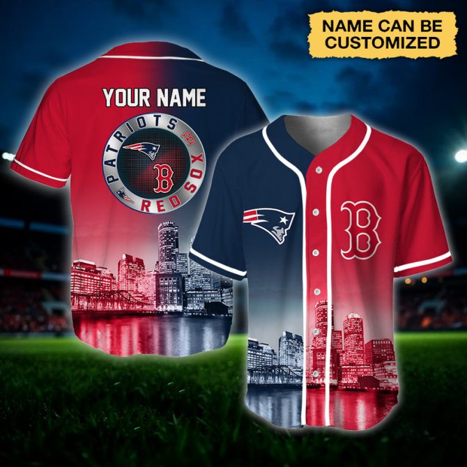 Customizable Patriots & Red Sox Skyline Jersey - Personalized Sports Fan Gift