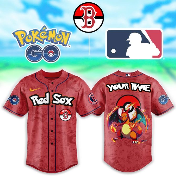 Custom Pokémon Go Red Sox Jersey – Charizard Design, Personalize Your Name!