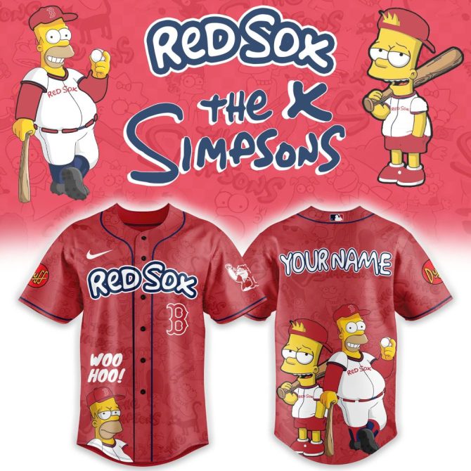Personalized Red Sox X Simpsons Baseball Jersey - Custom Name & Number
