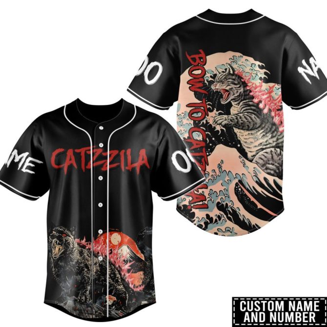 Custom 'Catzilla' Baseball Jersey - Unique Monster Cat Design, Personalized Name & Number
