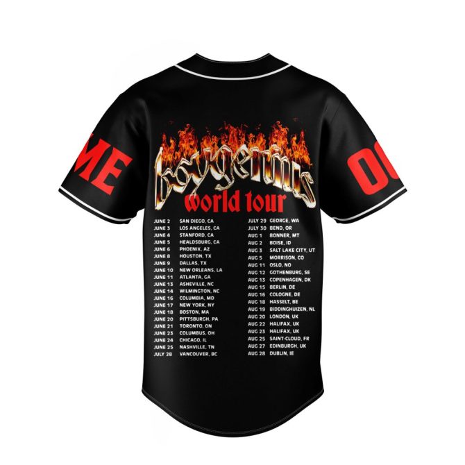 Customizable World Tour Baseball Jersey - Add Your Name & Number - Stylish Flame Design - Image 3