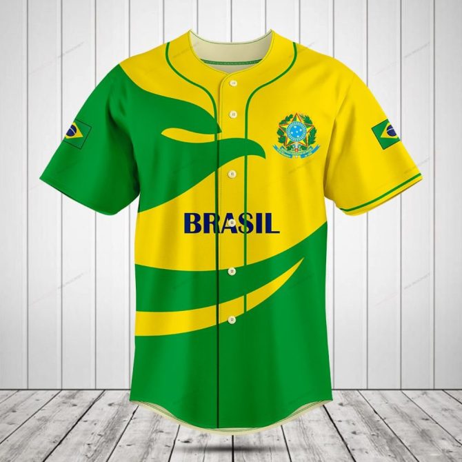 Brazil Flag Baseball Jersey - Vibrant Green & Yellow Sportswear For Fans
