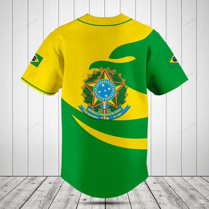 Brazil Flag Baseball Jersey - Vibrant Green & Yellow Sportswear For Fans - Image 2