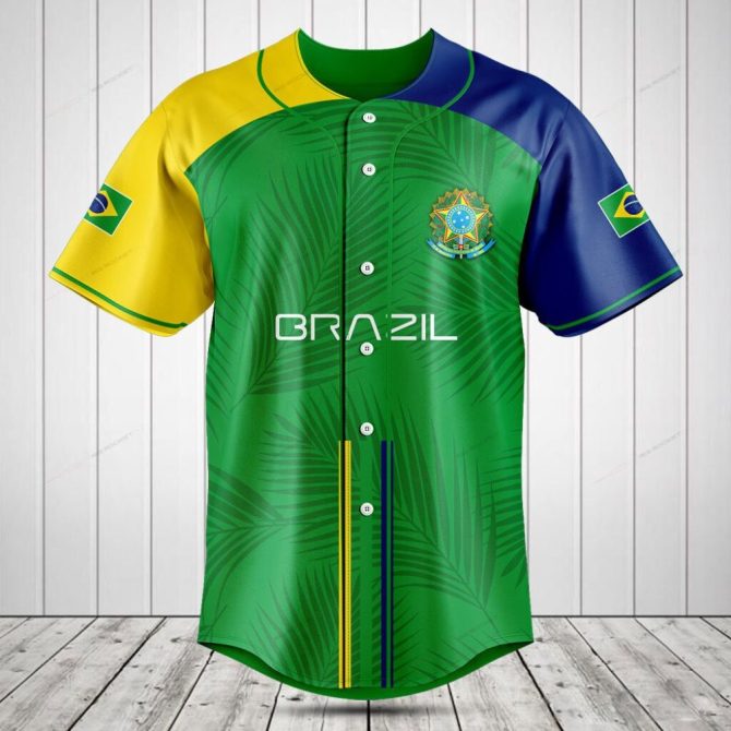 Brazil Flag Baseball Jersey – Vibrant Green & Yellow Design For Sports Fans