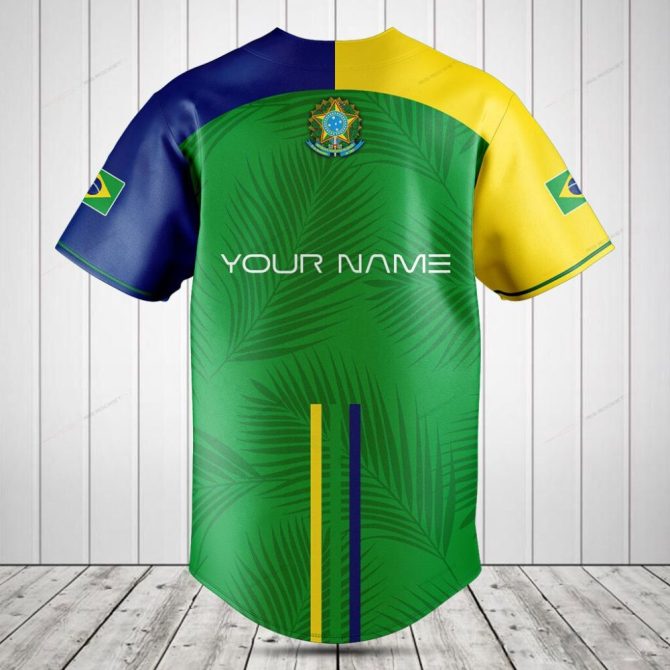 Brazil Flag Baseball Jersey – Vibrant Green & Yellow Design For Sports Fans - Image 2