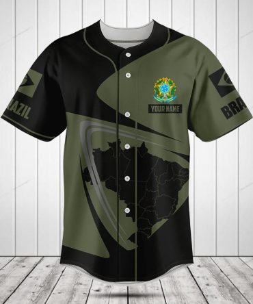 Custom Brazil Map Baseball Jersey - Personalized Name & Number, Stylish Sportswear