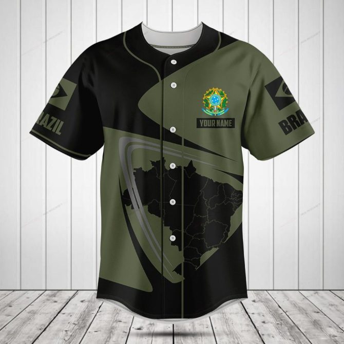 Custom Brazil Map Baseball Jersey - Personalized Name & Number, Stylish Sportswear