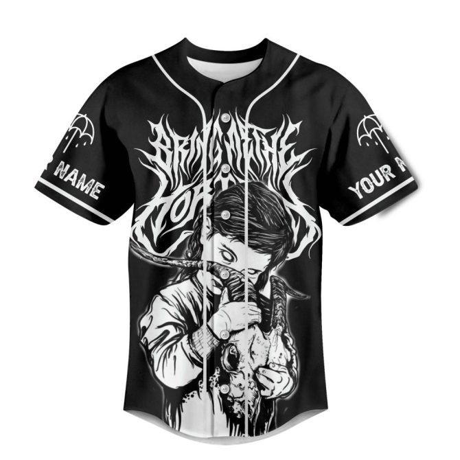 Gothic Graphic Baseball Jersey - Customizable Design, Bold Black & White Art