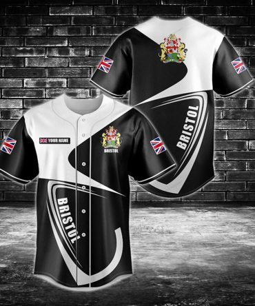 Custom Bristol Baseball Jersey - Personalized, Uk Flag Design, Black & White