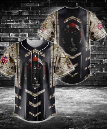 Men'S Camouflage Skull Baseball Jersey - Bold Graphic Design, Uk Flag Sleeve
