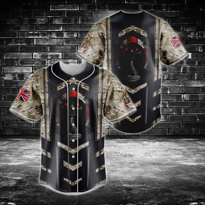 Men'S Camouflage Skull Baseball Jersey - Bold Graphic Design, Uk Flag Sleeve