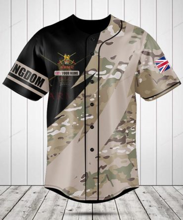 Custom Uk Army Camo Baseball Jersey - Personalized Name & Flag Design