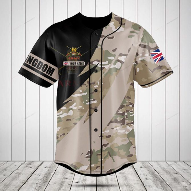 Custom Uk Army Camo Baseball Jersey - Personalized Name & Flag Design
