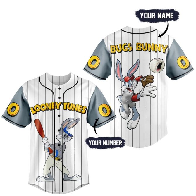 Personalized Looney Tunes Baseball Jersey - Custom Name & Number, Bugs Bunny Design
