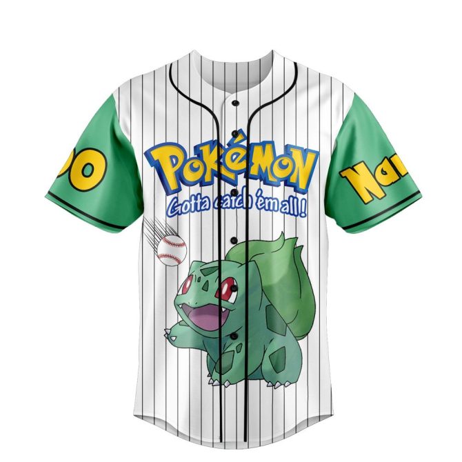 Custom Pokémon Bulbasaur Baseball Jersey – Personalize Name & Number – Perfect Gift For Fans - Image 2