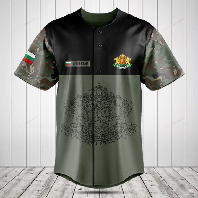 Custom Bulgarian Flag Camo Baseball Jersey - Personalized Name & Crest Design