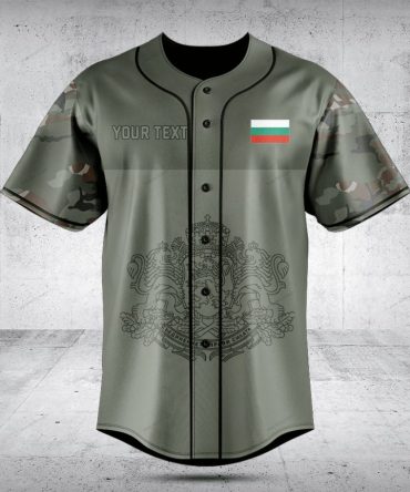 Customizable Camo Baseball Jersey With Bulgarian Flag & Crest - Perfect For Teams & Fans