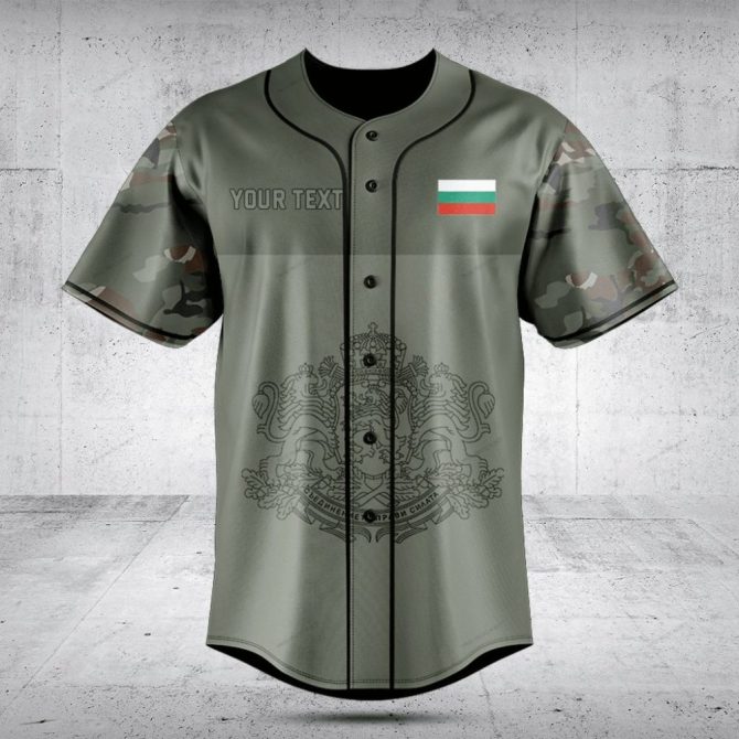 Customizable Camo Baseball Jersey With Bulgarian Flag & Crest - Perfect For Teams & Fans