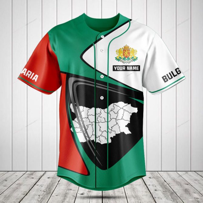 Custom Bulgaria Flag Baseball Jersey – Personalized Name & Map Design