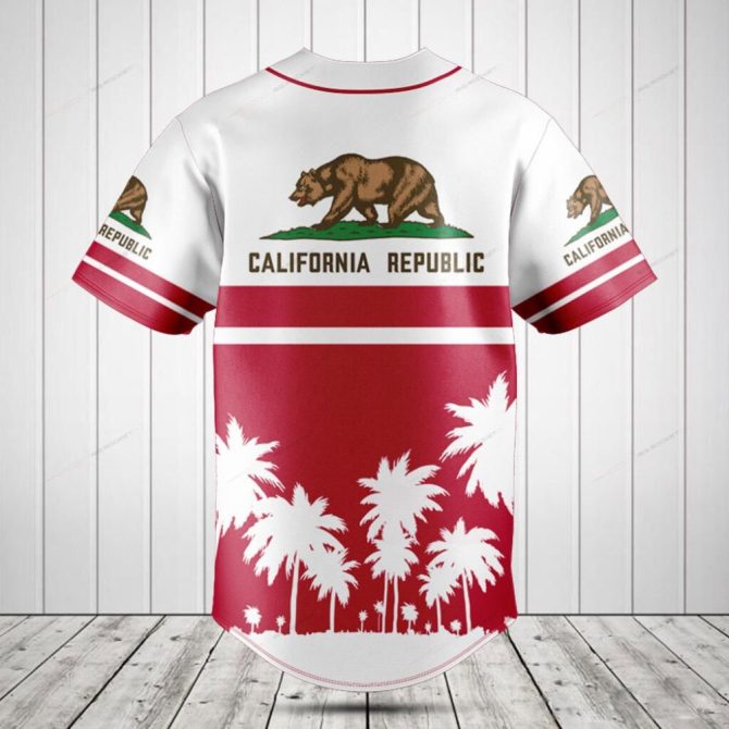 California Republic Baseball Jersey - Stylish Red & White Palm Design Shirt - Image 2