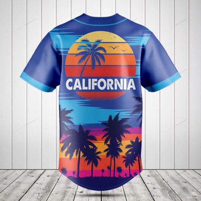 California Sunset Baseball Jersey - Vibrant Palm Tree Design, Men'S Fashion Top - Image 2