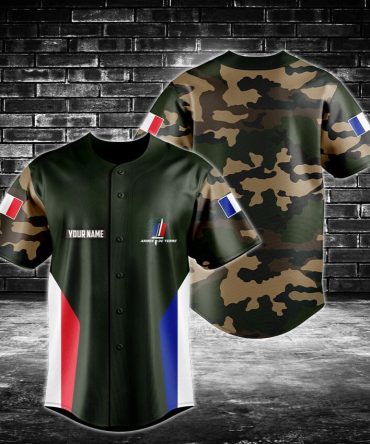 Customizable Military Style Baseball Jersey - Camouflage Design With Flag Accents