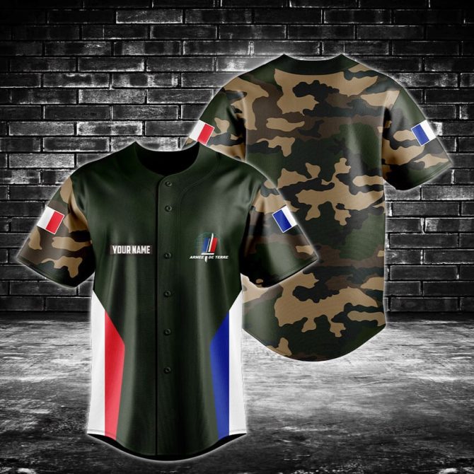 Customizable Military Style Baseball Jersey - Camouflage Design With Flag Accents