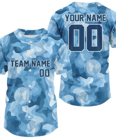 Custom Blue Camo Baseball Jersey - Personalize Team Name & Number