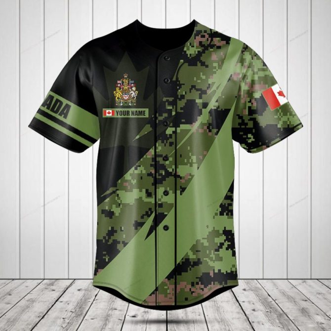 Custom Canadian Camo Baseball Jersey - Personalized Name & Flag Design