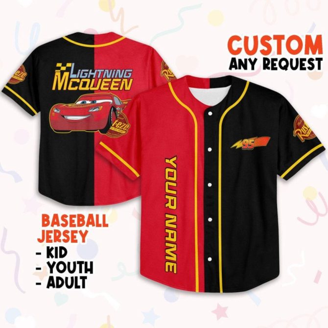 Custom Lightning Mcqueen Baseball Jersey For Kids, Youth & Adults - Personalized Name & Design - Image 2