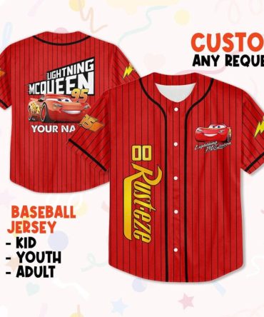 Custom Lightning Mcqueen Baseball Jersey For Kids, Youth & Adults – Personalized Name & Design!